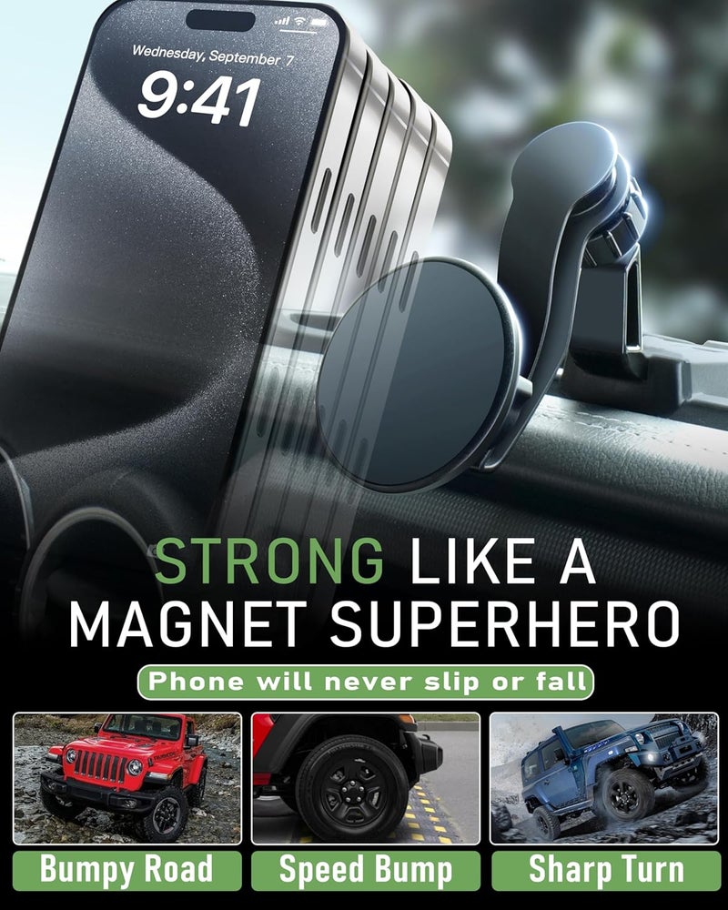 ZKJAYOE Magnetic Phone Mount for Jeep 2018-2023 Wrangler JL JLU & Gladiator JT - Dashboard Phone Holder with Magsafe for Jeep Wrangler & Gladiator 2/4 Accessories (Not for 4XE) - Image 4